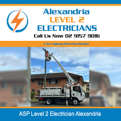 ASP Level 2 electrician in cherry picker truck servicing power lines in Alexandria